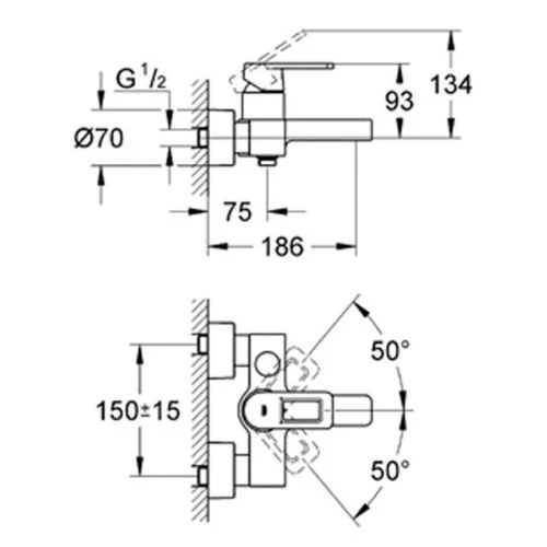 Mitigeur bain-douche mural QUADRA Grohe monocommande - 32638-000 – Image 2