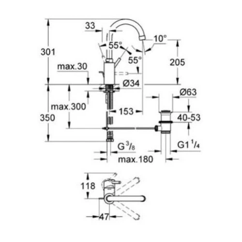 Mitigeur de lavabo taille L CONCETTO II Grohe bec tube pivotant - 32629-002 – Image 2