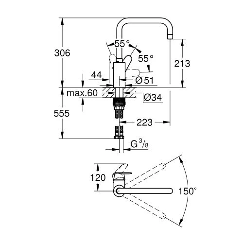 Mitigeur évier Grohe bec haut U EURODISC COSMOPOLITAN – Image 2