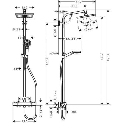 Colonne de douche 1 jet CROMETTA E 240 Hansgrohe avec mitigeur thermostatique - 27271000 – Image 2