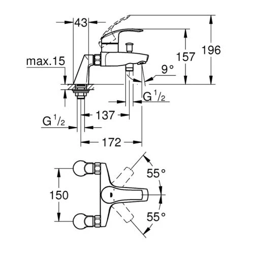 Mitigeur bain-douche sur gorge EUROSMART Grohe monocommande - 33303-002 – Image 2