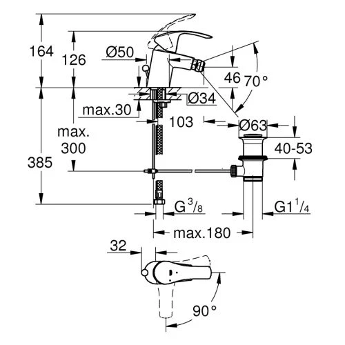 Mitigeur de bidet taille S EUROSMART Grohe monotrou - 32928-002 – Image 2