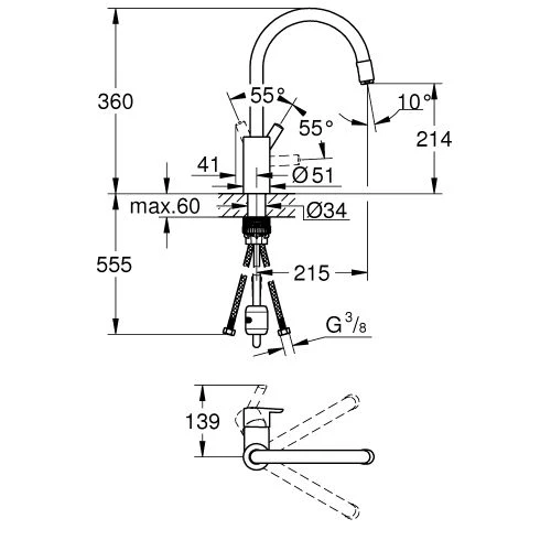 Mitigeur évier chromé bec haut FEEL Grohe – Image 4